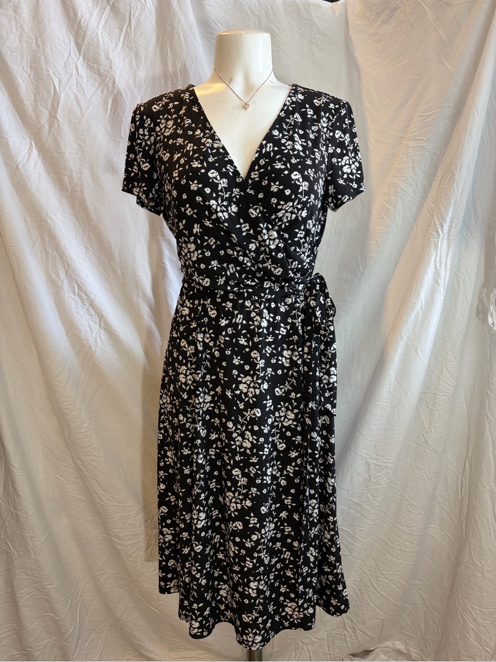 Eliza J Black and White Floral Wrap Midi Dress
